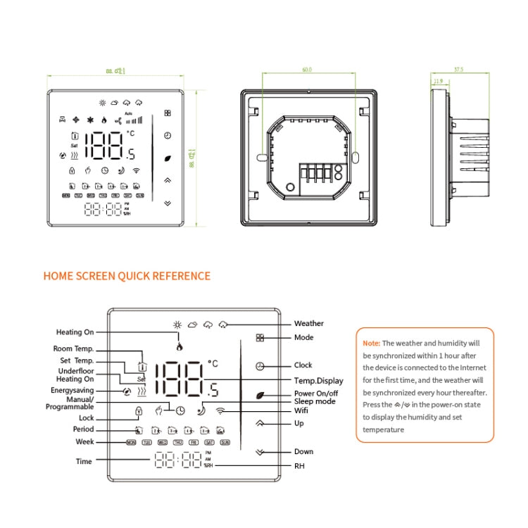 BHT-006GALW 95-240V AC 5A Smart Home Heating Thermostat for EU Box, Control Water Heating with Only Internal Sensor & WiFi Connection(Black) - Consumer Electronics by buy2fix | Online Shopping UK | buy2fix