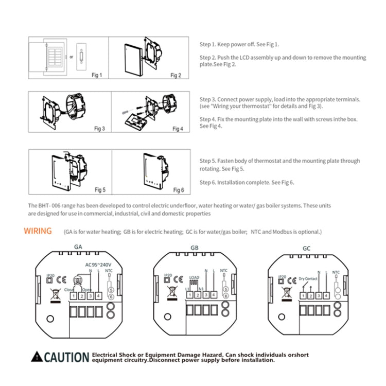 BHT-006GALW 95-240V AC 5A Smart Home Heating Thermostat for EU Box, Control Water Heating with Only Internal Sensor & WiFi Connection (White) - Consumer Electronics by buy2fix | Online Shopping UK | buy2fix