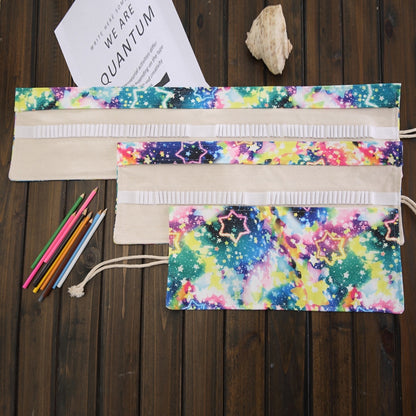 48 Slots Starry Sky Print Pen Bag Canvas Pencil Wrap Curtain Roll Up Pencil Case Stationery Pouch - Home & Garden by buy2fix | Online Shopping UK | buy2fix