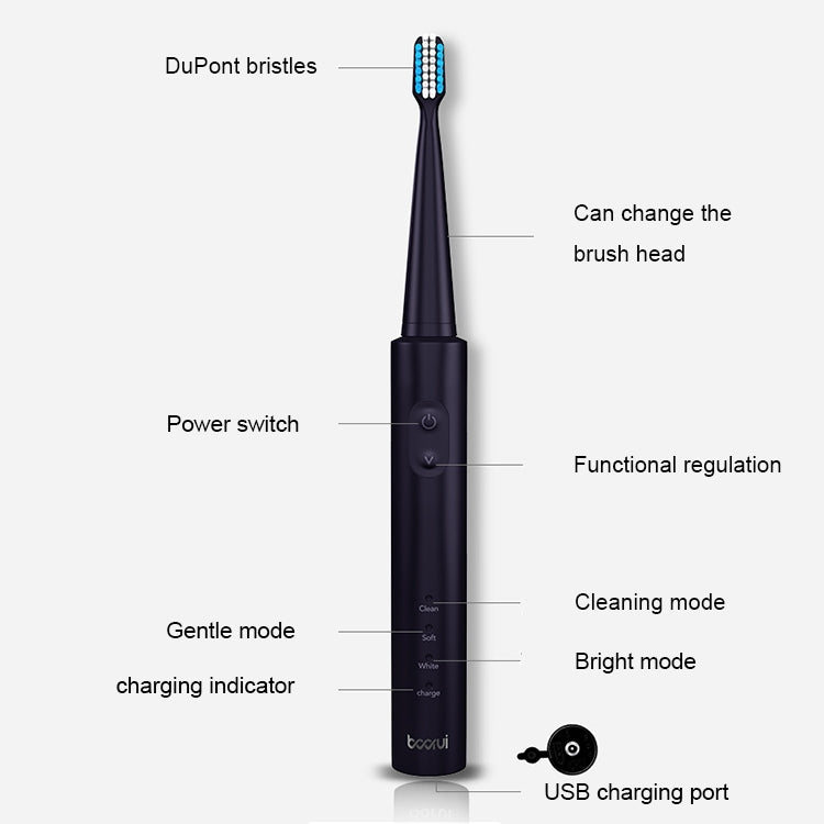 USB Wireless Charge Sonic Electric Toothbrush Adult Oral Hygiene Rechargeable Ultrasonic Tooth Brush with 4 Brush Heads (Black Plating) - Toothbrushes by buy2fix | Online Shopping UK | buy2fix