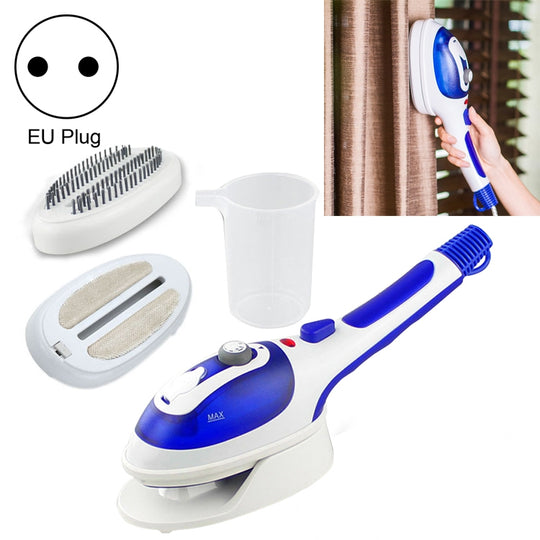 Multifunction Household Handheld Steamer Travel Portable Hand - Held Steam Hanging Hot Machine Ceramic Bottom with Flannelette Brush & Hair Brush & Measuring Cup,EU Plug(Blue)