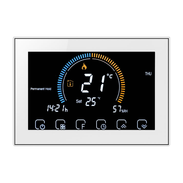 BHT-8000-GC Controlling Water/Gas Boiler Heating Energy-saving and Environmentally-friendly Smart Home Negative Display LCD Screen Round Room Thermostat without WiFi(White) - Consumer Electronics by buy2fix | Online Shopping UK | buy2fix