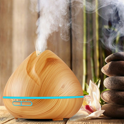 Peach Shape Wood Grain Remote Control Ultrasonic Humidifier Aromatherapy Machine Automatic Alcohol Sprayer with LED Lights, Capacity: 400mL, AU Plug (Light Wood Color) - Home & Garden by buy2fix | Online Shopping UK | buy2fix