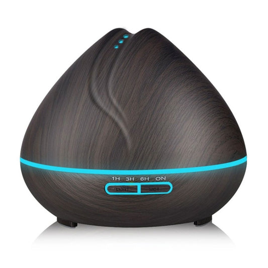 Peach Shape Wood Grain Remote Control Ultrasonic Humidifier Aromatherapy Machine Automatic Alcohol Sprayer with LED Lights, Capacity: 400mL, EU Plug (Dark Wood Color) by buy2fix