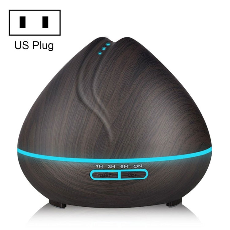 Peach Shape Wood Grain Remote Control Ultrasonic Humidifier Aromatherapy Machine Automatic Alcohol Sprayer with LED Lights, Capacity: 400mL, US Plug (Dark Wood Color) - Home & Garden by buy2fix | Online Shopping UK | buy2fix