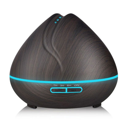 Peach Shape Wood Grain Remote Control Ultrasonic Humidifier Aromatherapy Machine Automatic Alcohol Sprayer with LED Lights, Capacity: 400mL, US Plug (Dark Wood Color) - Home & Garden by buy2fix | Online Shopping UK | buy2fix