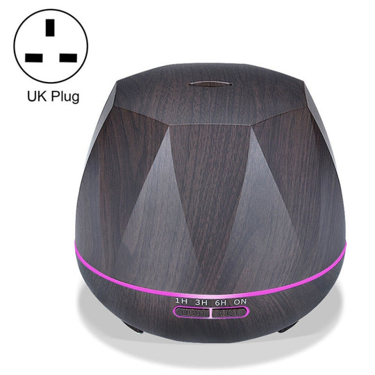 Diamond Wood Grain Remote Control Ultrasonic Humidifier Aromatherapy Machine Automatic Alcohol Sprayer with LED Lights, Capacity: 400mL, UK Plug (Dark Wood Color)