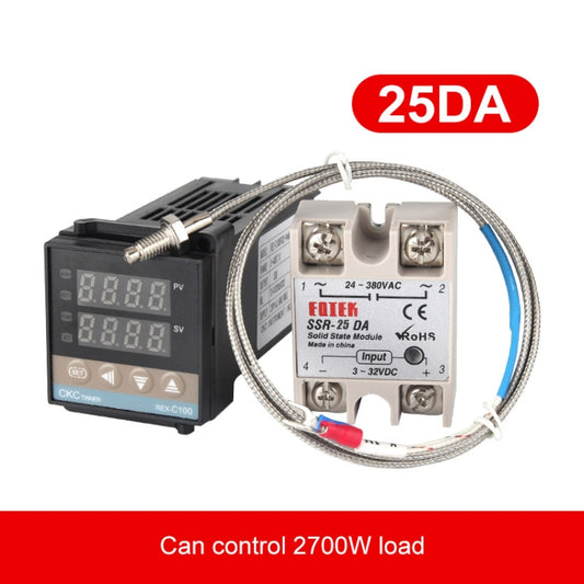 REX-C100 Thermostat + Thermocouple + SSR-25 DA Solid State Module Intelligent Temperature Control Kit - Components Kits by buy2fix | Online Shopping UK | buy2fix