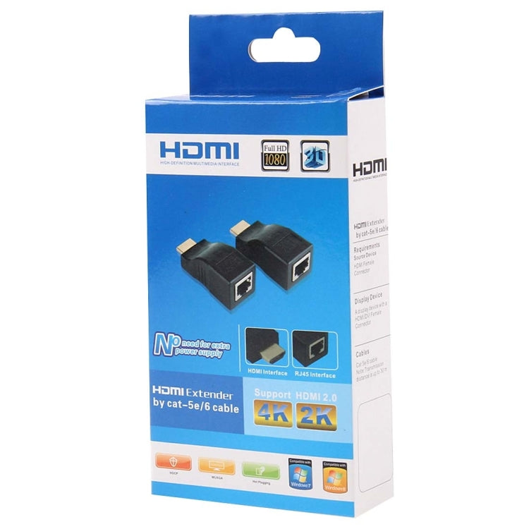 HDMI to RJ45 Extender Adapter (Receiver & Transmitter)  by Cat-5e/6 Cable, Support HDCP, Transmission Distance: 30m(Black) -  by buy2fix | Online Shopping UK | buy2fix