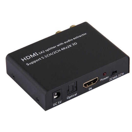 Répartiteur HDMI 1x2 avec extracteur audio, prise en charge 5.1CH/2CH, 4Kx2K, 3D