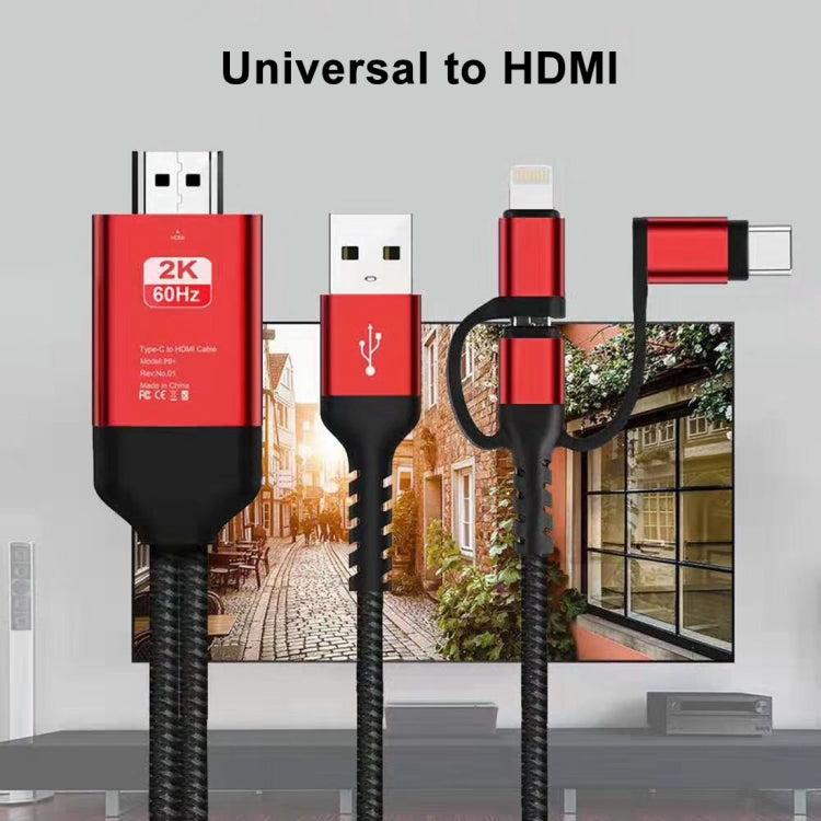 3 in 1 Micro USB + USB-C / Type-C + 8 Pin to HDMI HDTV Cable(Red) - Video & Audio Cable by buy2fix | Online Shopping UK | buy2fix