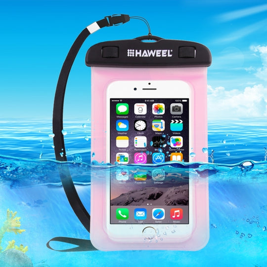 HAWEEL Transparent Universal Waterproof Bag with Lanyard for iPhone, Galaxy, Huawei, Xiaomi, LG, HTC and Other Smart Phones(Pink)