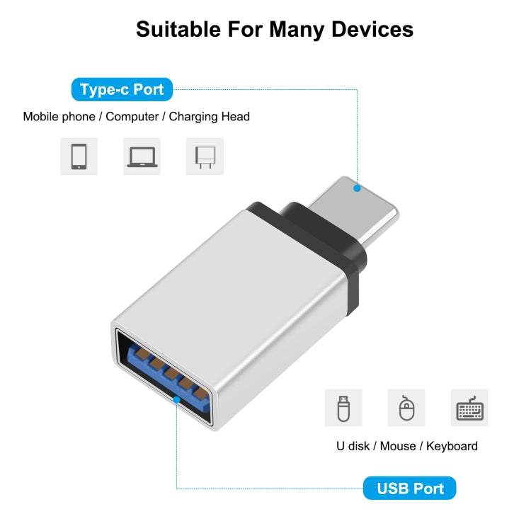 HAWEEL USB-C / Type-C Male to USB 3.0 Female OTG Data Transmission Adapter(Silver) -  by buy2fix | Online Shopping UK | buy2fix