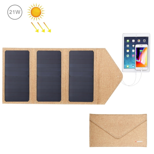 HAWEEL 21W Foldable Solar Panel Charger with 5V 2.9A Max Dual USB Ports(Yellow) - Charger by HAWEEL | Online Shopping UK | buy2fix