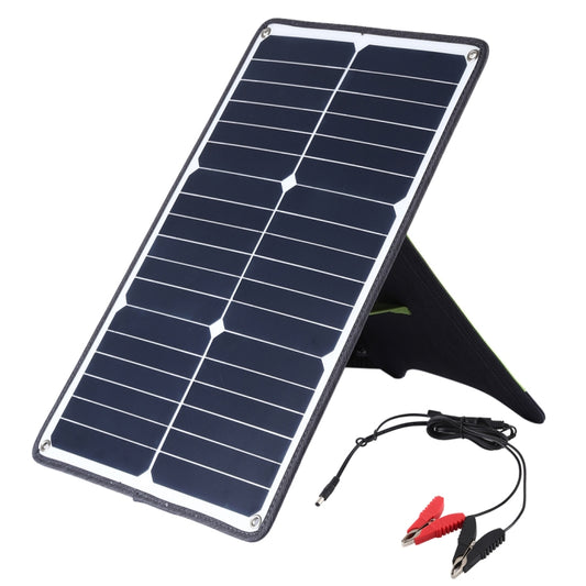 HAWEEL Portable 20W Monocrystalline Silicon Solar Power Panel Charger, with USB Port & Holder & Tiger Clip, Support QC3.0 and AFC(Black) by HAWEEL