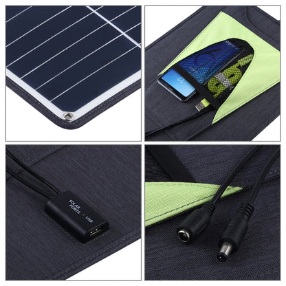 HAWEEL Portable 20W Monocrystalline Silicon Solar Power Panel Charger, with USB Port & Holder & Tiger Clip, Support QC3.0 and AFC(Black) - Charger by HAWEEL | Online Shopping UK | buy2fix