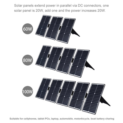 HAWEEL Portable 20W Monocrystalline Silicon Solar Power Panel Charger, with USB Port & Holder & Tiger Clip, Support QC3.0 and AFC(Black) - Charger by HAWEEL | Online Shopping UK | buy2fix