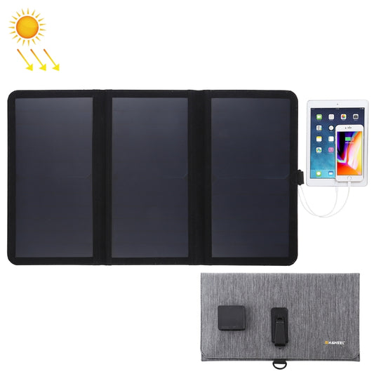 HAWEEL 21W Ultrathin 3-Fold Foldable 5V / 3A Solar Panel Charger with Dual USB Ports, Support QC3.0 and AFC(Black) - Charger by HAWEEL | Online Shopping UK | buy2fix