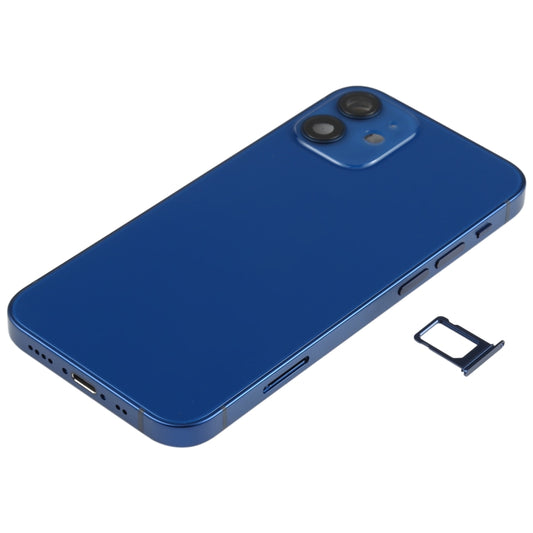 Battery Back Cover Assembly (with Side Keys & Speaker Ringer Buzzer & Motor & Camera Lens & Card Tray & Power Button + Volume Button + Charging Port & Wireless Charging Module) for iPhone 12 Mini(Blue) by buy2fix