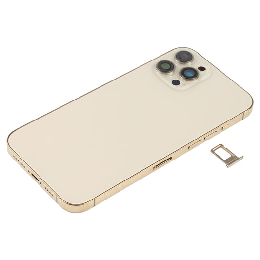 Battery Back Cover (with Side Keys & Card Tray & Power + Volume Flex Cable & Wireless Charging Module) for iPhone 12 Pro Max(Gold) by buy2fix