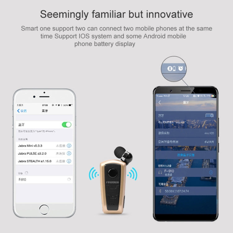 Fineblue F910 CSR4.1 Retractable Cable Caller Vibration Reminder Anti-theft Bluetooth Headset(Black) - Bluetooth Earphone by Fineblue | Online Shopping UK | buy2fix