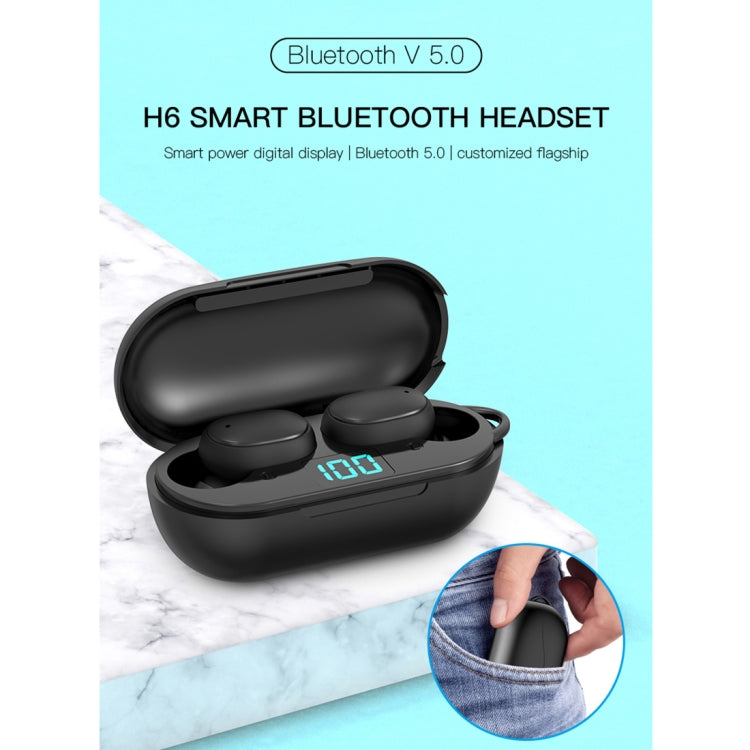 H6 TWS Bluetooth 5.0 Wireless Bluetooth Earphone with Digital Display & Charging Box, Support for Siri & HD Calls - TWS Earphone by buy2fix | Online Shopping UK | buy2fix