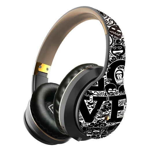 B1 Graffiti Pattern Wireless Bluetooth V5.0 Headset (Black Gold) - Headset & Headphone by buy2fix | Online Shopping UK | buy2fix