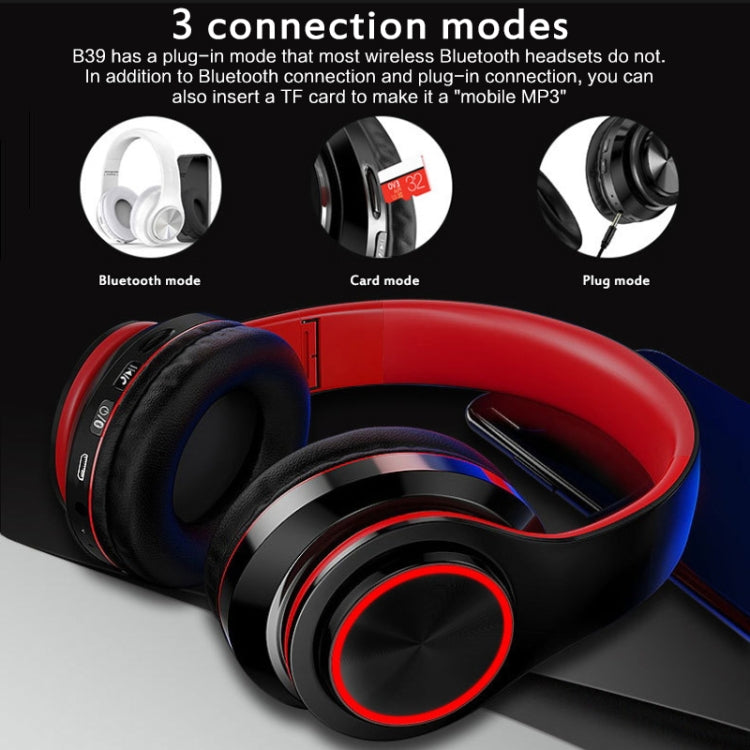 B39 Wireless Bluetooth V5.0 Headset (Black Red) - Headset & Headphone by buy2fix | Online Shopping UK | buy2fix