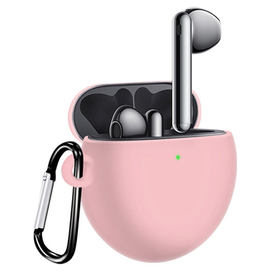 For Huawei Freebuds 4 Full Coverage Waterproof Silicone Wireless Earphone Protective Case with Hook Up (Pink)