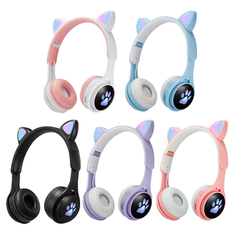 B30 Cat Paw Cat Ears Colorful Luminous Foldable Bluetooth Headset with 3.5mm Jack & TF Card Slot(White) - Headset & Headphone by buy2fix | Online Shopping UK | buy2fix