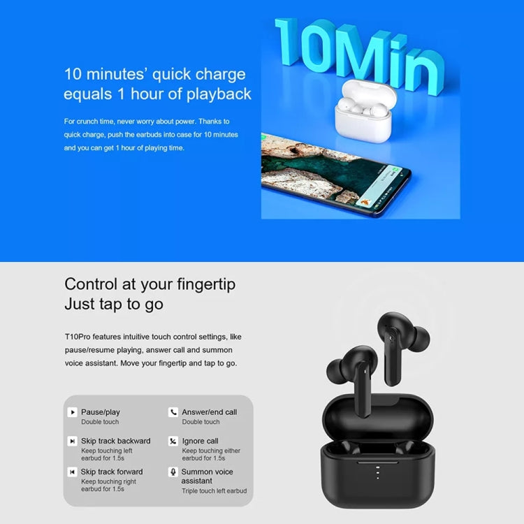 Original Xiaomi Youpin QCY T10 Pro Bluetooth 5.2 In-Ear HiFi Earphone Support Pop-up Pairing(Black) - TWS Earphone by Xiaomi | Online Shopping UK | buy2fix