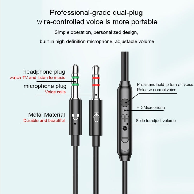 Langsdom V6 3.5mm Dual Plug Wired In-Ear Earphone with Microphone, Length: 2m (Black) by Langsdom