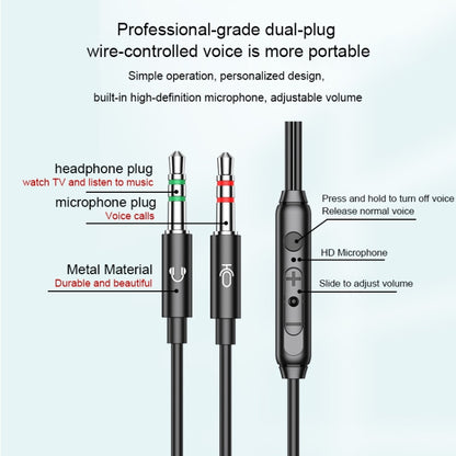 Langsdom V6 3.5mm Dual Plug Wired In-Ear Earphone with Microphone, Length: 2m (Black) by Langsdom