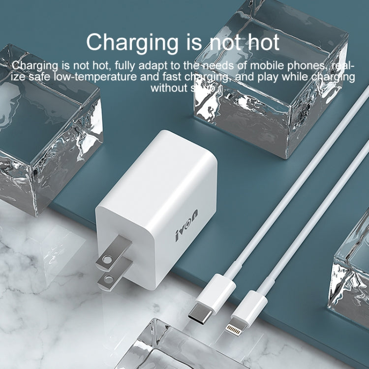 IVON AD48 18W PD Fast Charger + USB-C / Type-C to 8 Pin Data Cable Set, US Plug - Apple Accessories by IVON | Online Shopping UK | buy2fix