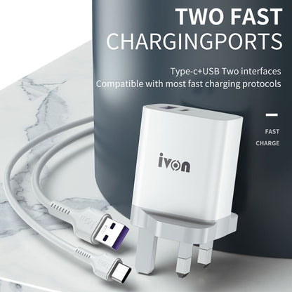 IVON AD52 18W USB-C / Type-C + USB Dual Port PD Fast Charge(UK Plug) - Apple Accessories by IVON | Online Shopping UK | buy2fix