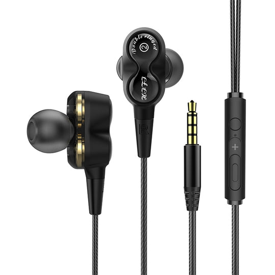 D12 1.2m Wired In Ear 3.5mm Interface Stereo Wire-Controlled HIFI Earphones Dual-motion Loop Running Game Music Headset With Packaging(Black)