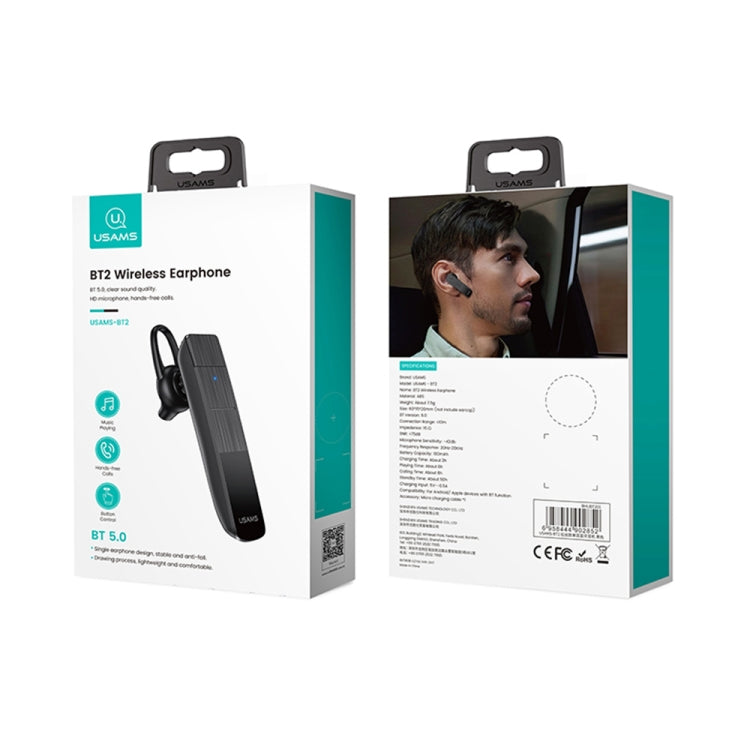 USAMS BT2 Brushed Single Ear Wireless Bluetooth Headphones(Black) - Bluetooth Earphone by USAMS | Online Shopping UK | buy2fix
