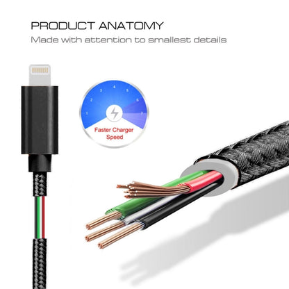 3A Woven Style Metal Head 8 Pin to USB Charge Data Cable, Cable Length: 2m(Black) - Normal Style Cable by buy2fix | Online Shopping UK | buy2fix