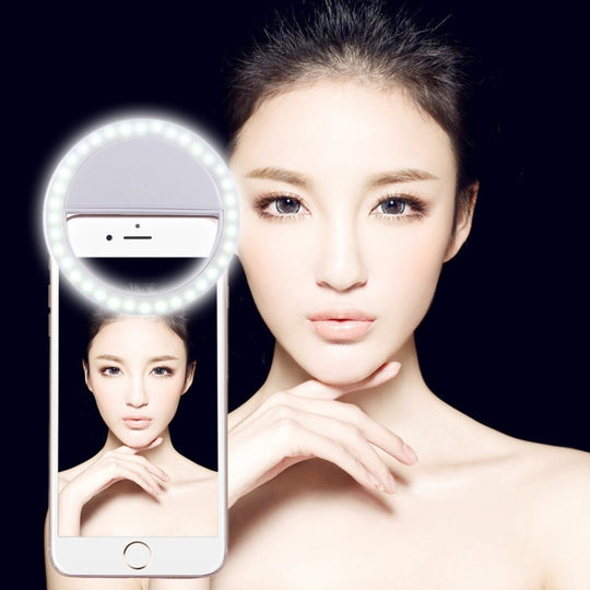 Charging Selfie Beauty Light For iPhone, Galaxy, Huawei, Xiaomi, LG, HTC and Other Smart Phones with Adjustable Clip & USB Cable(White)