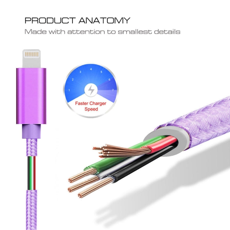 3m 3A Woven Style Metal Head 8 Pin to USB Data / Charger Cable(Purple) - Normal Style Cable by buy2fix | Online Shopping UK | buy2fix