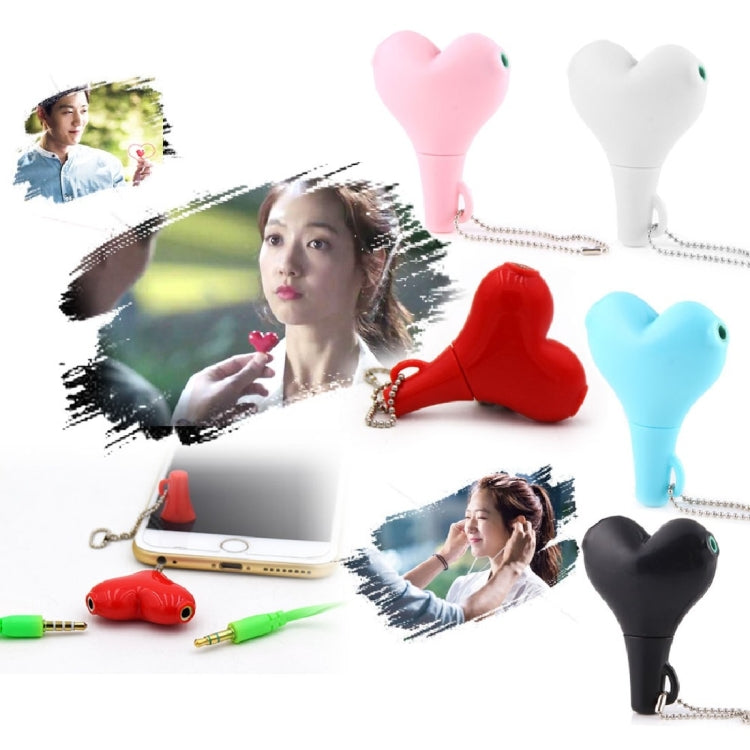 1 Male to 2 Females 3.5mm Jack Plug Multi-function Heart Shaped Earphone Audio Video Splitter Adapter with Key Chain for iPhone, iPad, iPod, Samsung, Xiaomi, HTC and Other 3.5 mm Audio Interface Electronic Digital Products(Black) - Splitter Adapter by buy2fix | Online Shopping UK | buy2fix