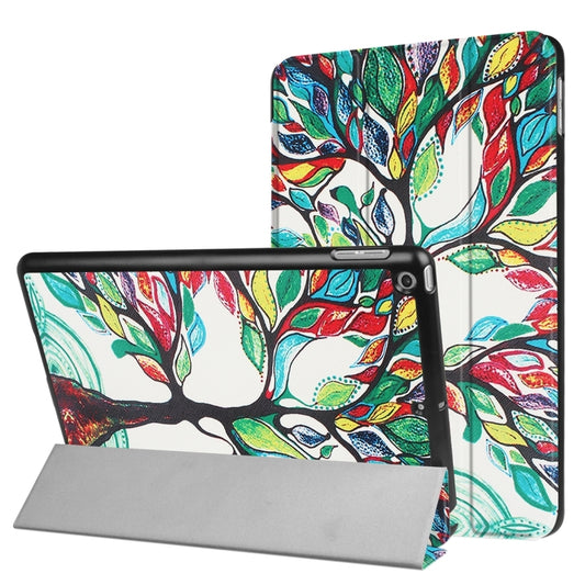 For iPad 9.7 (2018) & iPad 9.7 (2017) Cross Texture Painting Tree Pattern Horizontal Flip Leather Case with Three-folding Holder by buy2fix