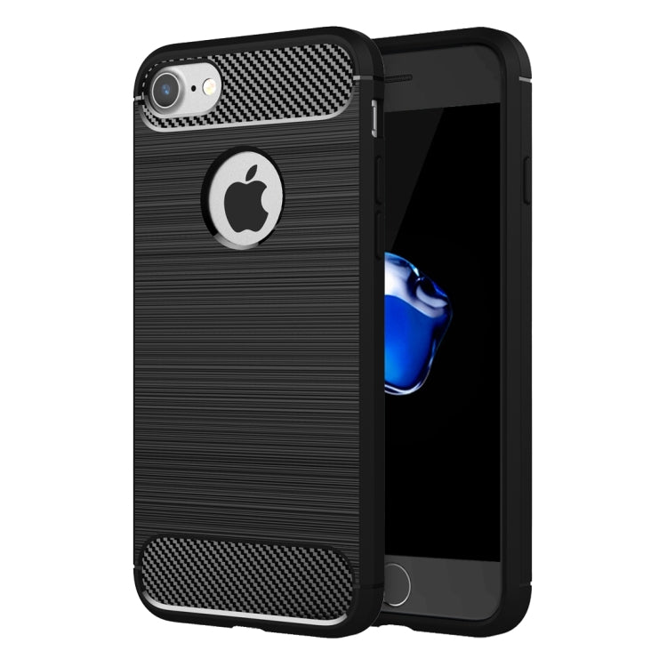 For iPhone 8 & 7 Brushed Texture Fiber TPU Rugged Armor Protective Case(Black) by buy2fix