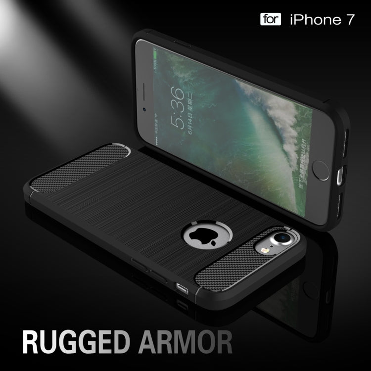 For iPhone 8 & 7 Brushed Texture Fiber TPU Rugged Armor Protective Case(Black) by buy2fix