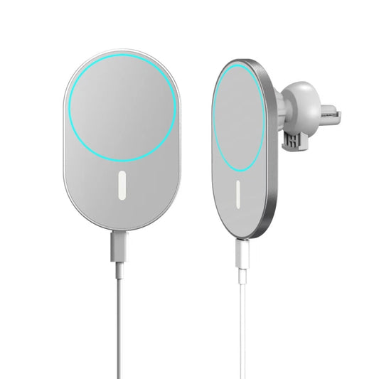 X19 Magsafe Car Air Outlet Vent Mount Clamp Holder 15W Fast Charging Qi Magnetic Wireless Charger(White) by buy2fix