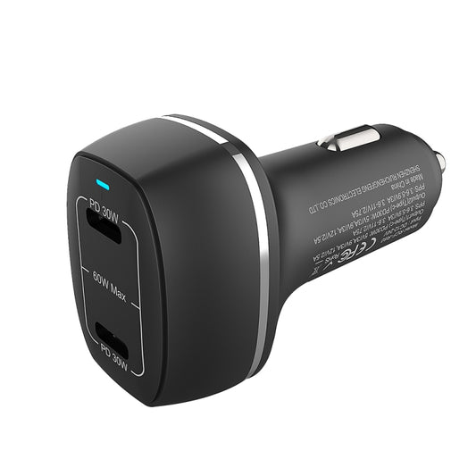 ACC-580 Dual Ports PD 60W Fast Charging Car Charger(Black) - In Car by buy2fix | Online Shopping UK | buy2fix