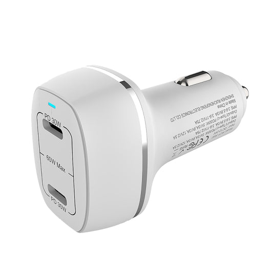 ACC-580 Dual Ports PD 60W Fast Charging Car Charger(White) - In Car by buy2fix | Online Shopping UK | buy2fix