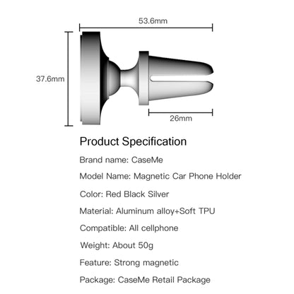 CaseMe Universal 360 Degree Rotation Magnetic Car Air Outlet Vent Mount Phone Holder, For iPhone, Galaxy, Sony, Lenovo, HTC, Huawei, and other Smartphones (Red) - Car Holders by CaseMe | Online Shopping UK | buy2fix