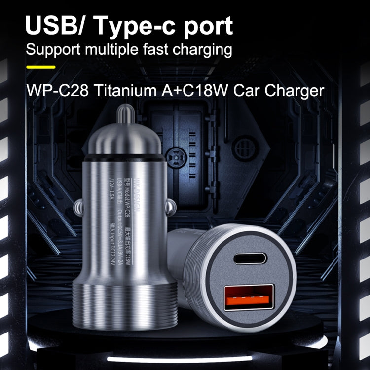 WK WP-C28 18W Titanium PD+QC3.0 Dual USB Car Charger (Silver) - In Car by WK | Online Shopping UK | buy2fix