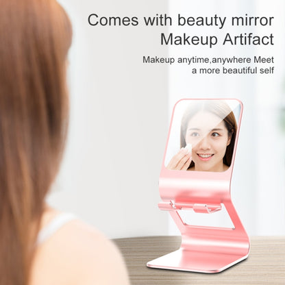 Universal Mobile Phone / Tablet PC Multifunctional Metal Desktop Stand with Makeup Mirror (Pink) - Desktop Holder by buy2fix | Online Shopping UK | buy2fix